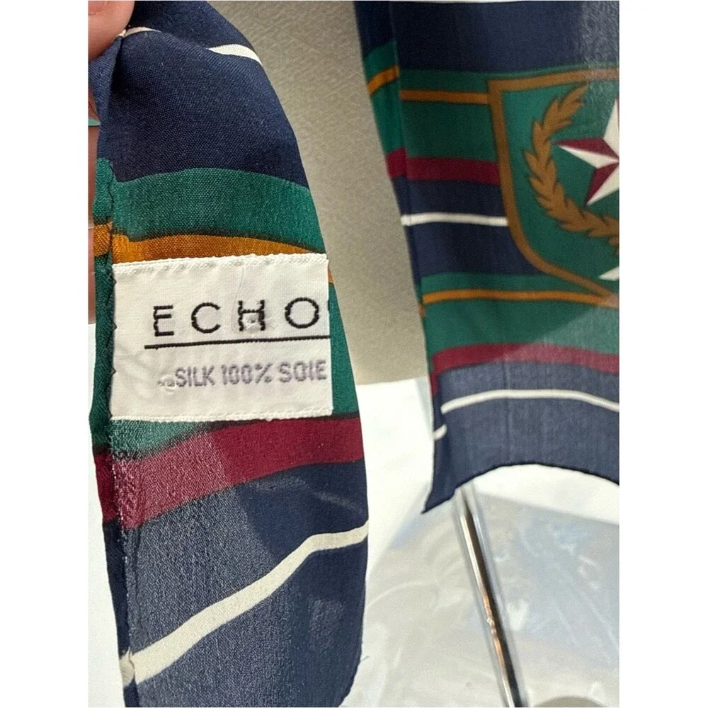 Echo Silk Scarf Striped Lightweight Accessory Preppy Nautical Crest Vintage